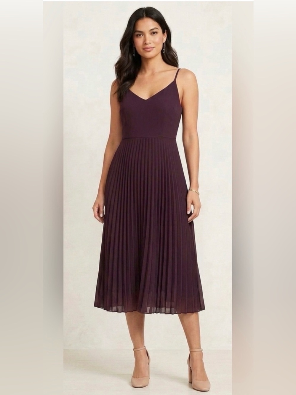 NWT Loft plum wine aubergine pleated dress size M